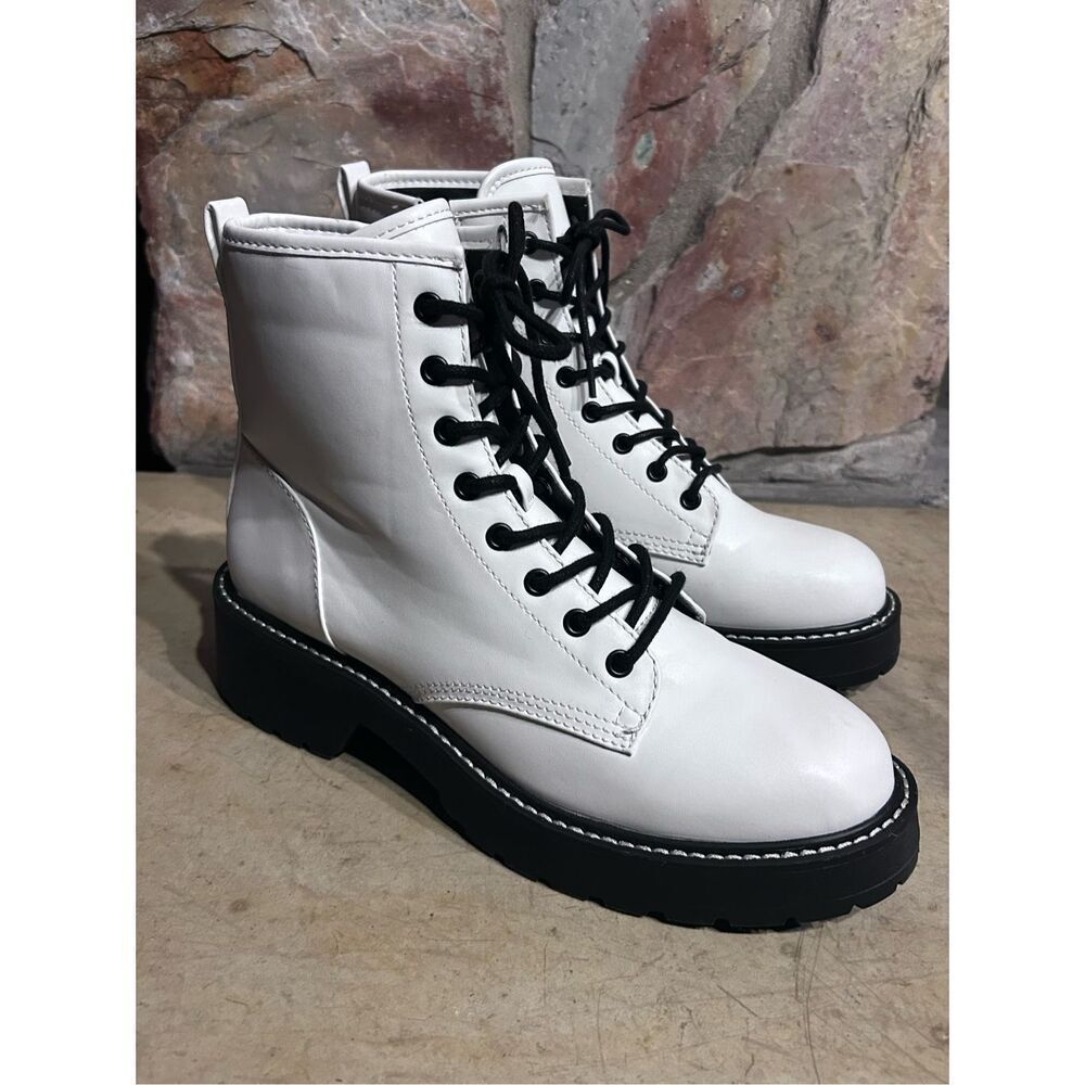 Madden Girl Combat Boots Carra Lug Sole Lace Up & Zip Round Toe Block Heel Sz 9M